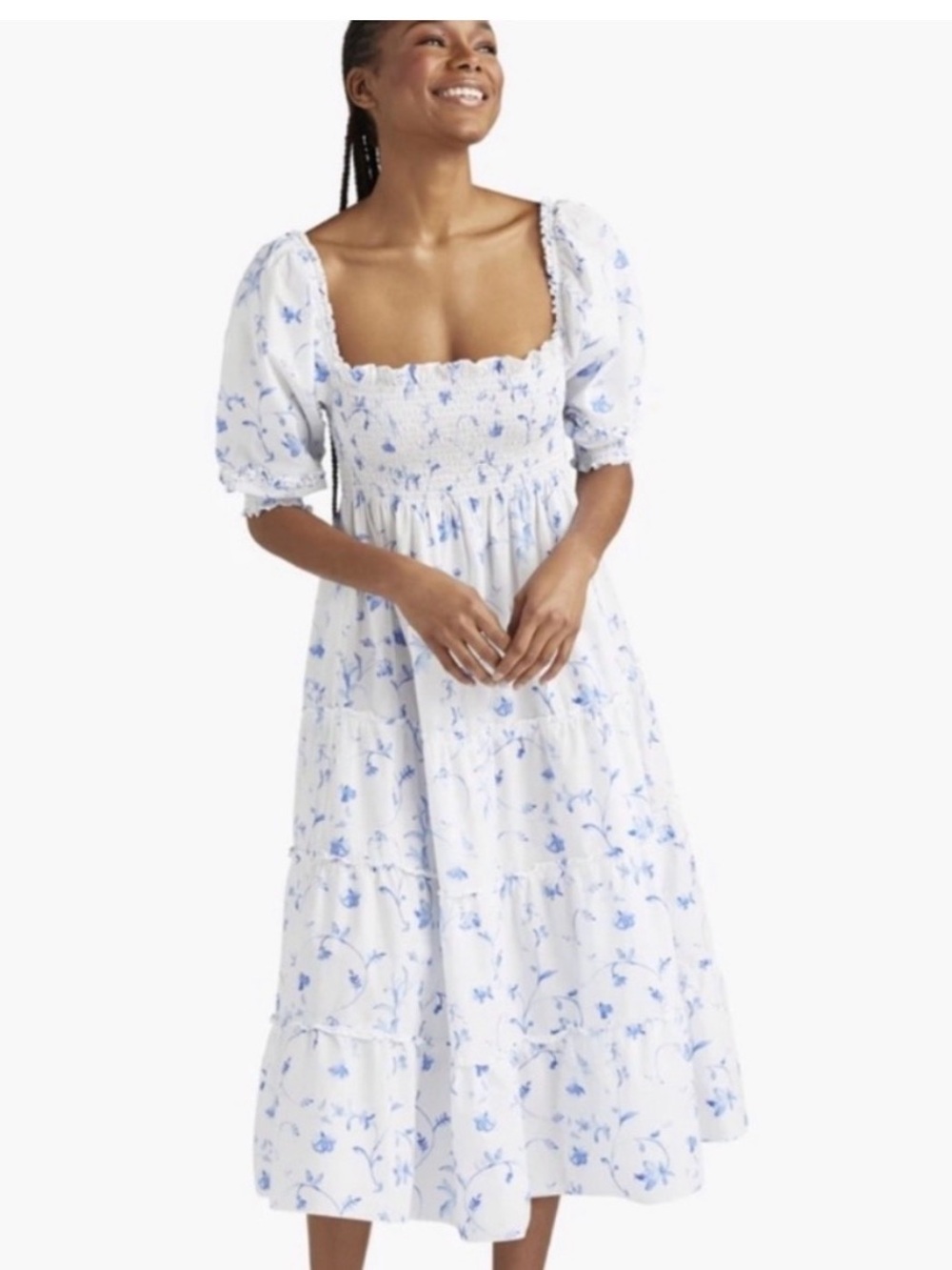Hill House Nesli Dress Blue Botanical Size Small